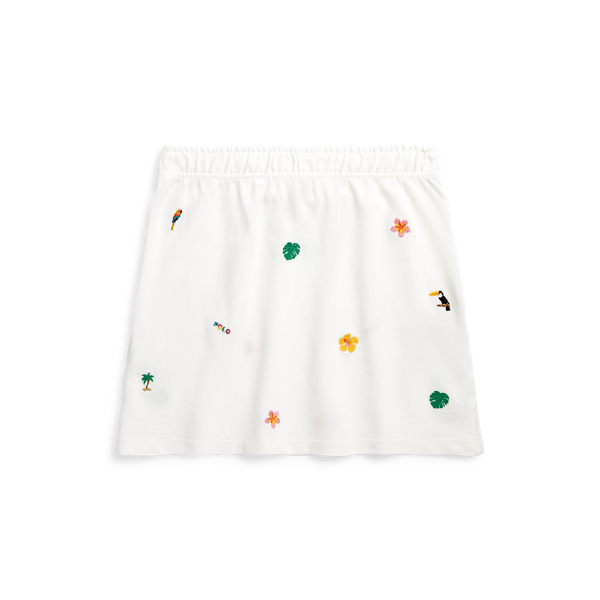 Jupe en piqu&eacute; &agrave; broderie tropicale Girls 7-14 Years en Blanc moussaillon 2