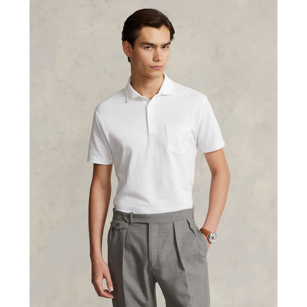 White Custom Slim Fit Cotton-Linen Polo Shirt Polo Ralph Lauren 1