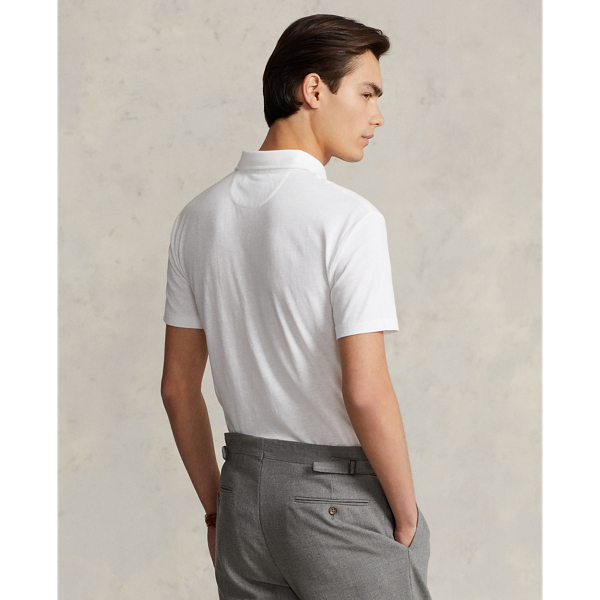 White Custom Slim Fit Cotton-Linen Polo Shirt Polo Ralph Lauren 5