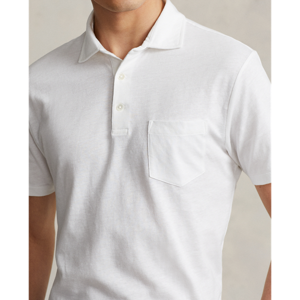 White Custom Slim Fit Cotton-Linen Polo Shirt Polo Ralph Lauren 6