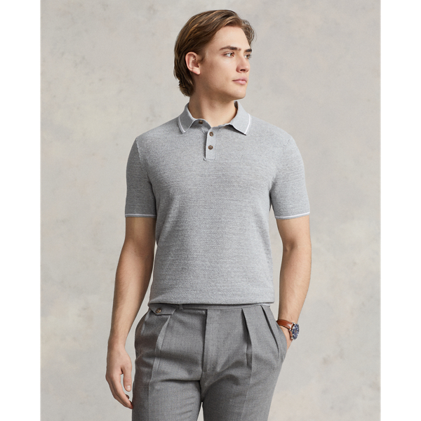 Jersey con cuello polo de lino y algod&oacute;n