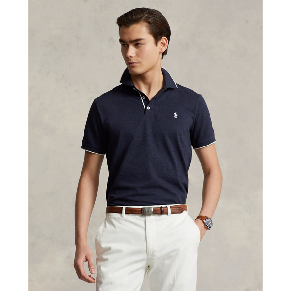 Spring Navy Heather Custom Slim Fit Textured Mesh Polo Shirt Polo Ralph Lauren 1