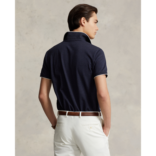 Spring Navy Heather Custom Slim Fit Textured Mesh Polo Shirt Polo Ralph Lauren 5