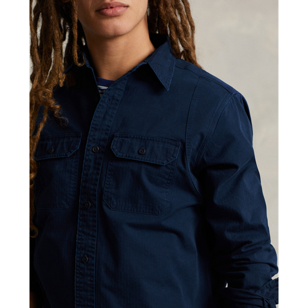 Cruise Navy Classic Fit Herringbone Chino Workshirt Polo Ralph Lauren 6