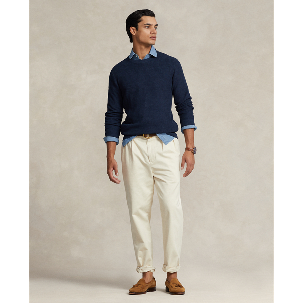 Blue Textured Linen Crewneck Sweater Polo Ralph Lauren 4