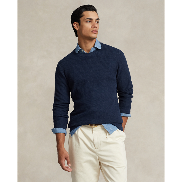 Blue Textured Linen Crewneck Sweater Polo Ralph Lauren 1