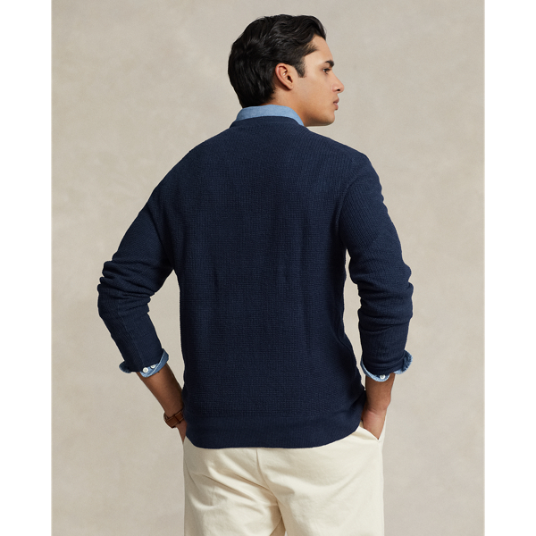 Blue Textured Linen Crewneck Sweater Polo Ralph Lauren 5