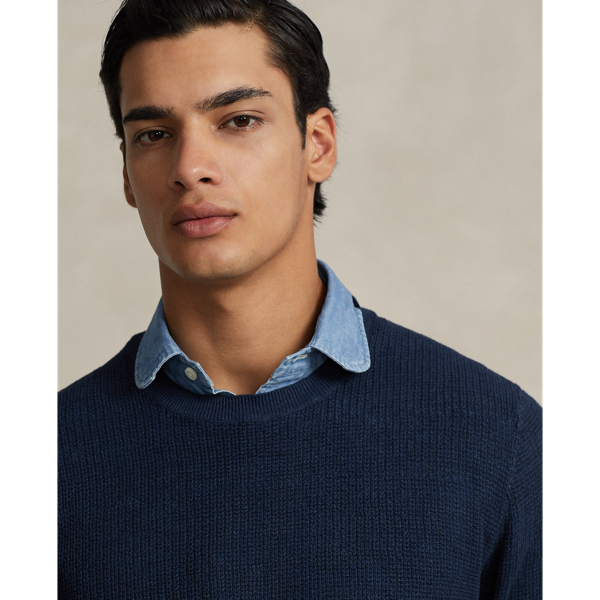 Blue Textured Linen Crewneck Sweater Polo Ralph Lauren 6