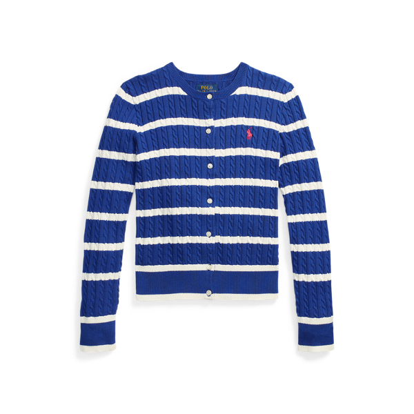Striped Mini-Cable Cotton Cardigan