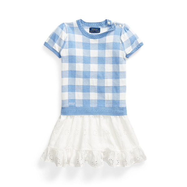 Vestido de punto con falda bordada