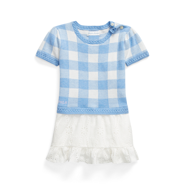 Gingham Eyelet-Skirt Jumper Dress