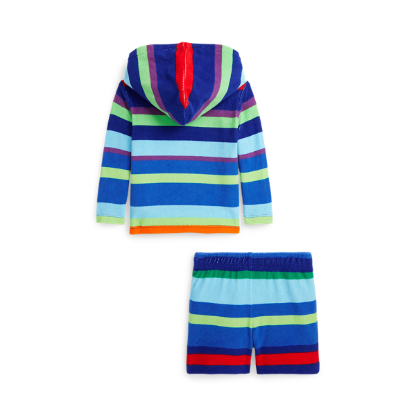 Ensemble sweat &agrave; capuche et short ray&eacute; Baby Boy en Rayures Pacifique 2