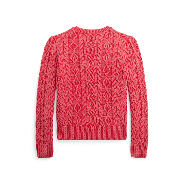 Pull en tricot d'Aran de coton Girls 7-14 Years en Rouge printanier 2