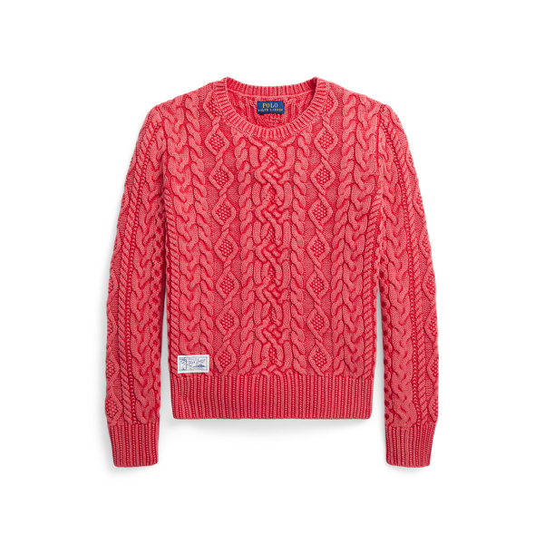 Pull en tricot d'Aran de coton Girls 7-14 Years en Rouge printanier 1