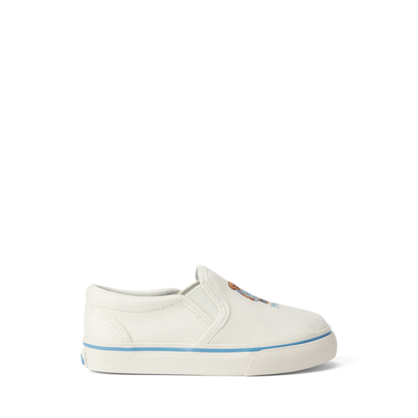 Cream Keaton Polo Bear Canvas Slip-On Trainer Girls 2-6x 1