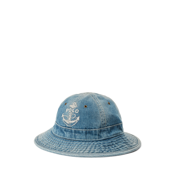 ☆POLO RALPH LAUREN☆ Distressed Stripe Denim Bucket Hat Blu Polo Ralph Lauren Distressed Striped Denim Bucket Hat - Macy's