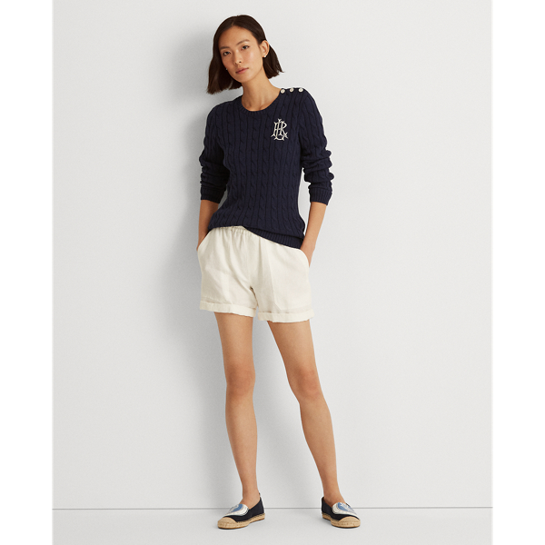 Refined Navy Button-Trim Cable-Knit Jumper Lauren 4