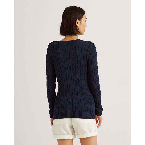 Refined Navy Button-Trim Cable-Knit Jumper Lauren 5