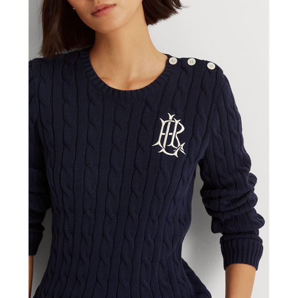 Refined Navy Button-Trim Cable-Knit Jumper Lauren 6