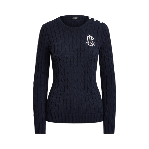 Refined Navy Button-Trim Cable-Knit Jumper Lauren 2