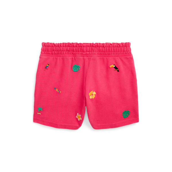 Vibrant Pink Tropical-Embroidery Mesh Short Girls 1.5-6.5 Years 2
