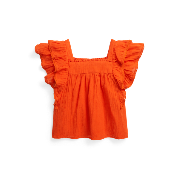 Dusk Orange Ruffled Cotton Gauze Top Girls 7-14 Years 2