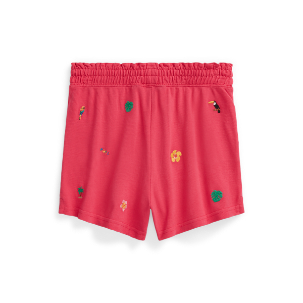 Vibrant Pink Tropical-Embroidery Mesh Short Girls 7-14 Years 2