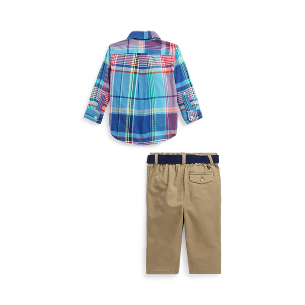 Chemise, ceinture, pantalon chino Baby Boy en Turquoise/Rouge multicol. 2