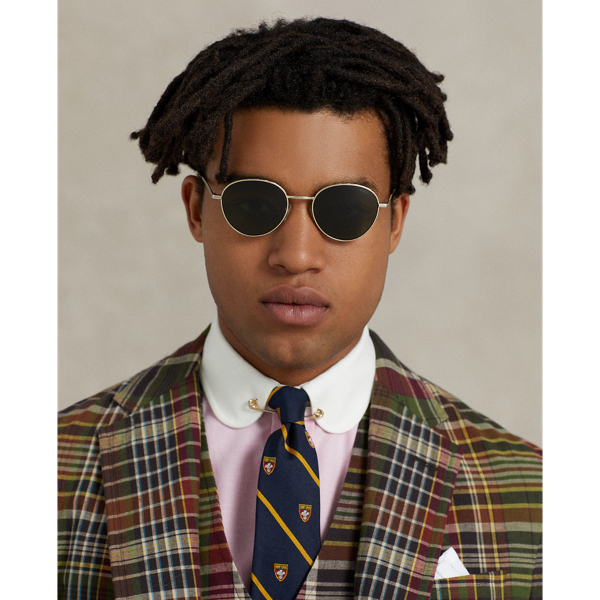 Semishiny Pale Gold Retro Round Metal Sunglasses Polo Ralph Lauren 4
