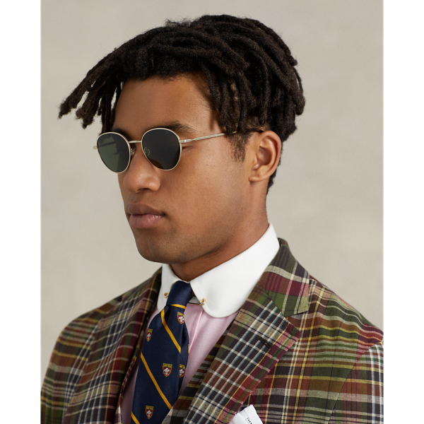 Semishiny Pale Gold Retro Round Metal Sunglasses Polo Ralph Lauren 5
