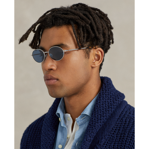 Semishiny Silver Retro Oval Metal Sunglasses Polo Ralph Lauren 4