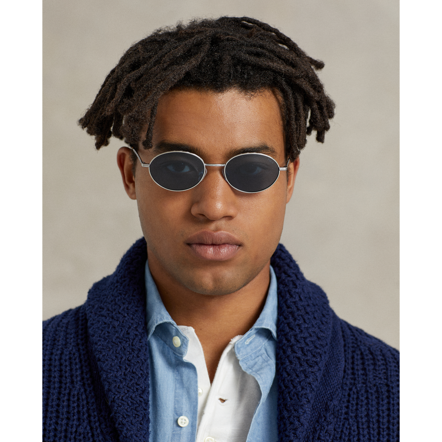 Мужские солнцезащитные очки Ralph Lauren Retro Oval Metal Sunglasses, цвет: Серебряный — фото 3
