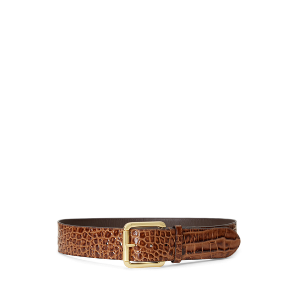 Crocodile-Embossed Leather Wide Belt Lauren 1