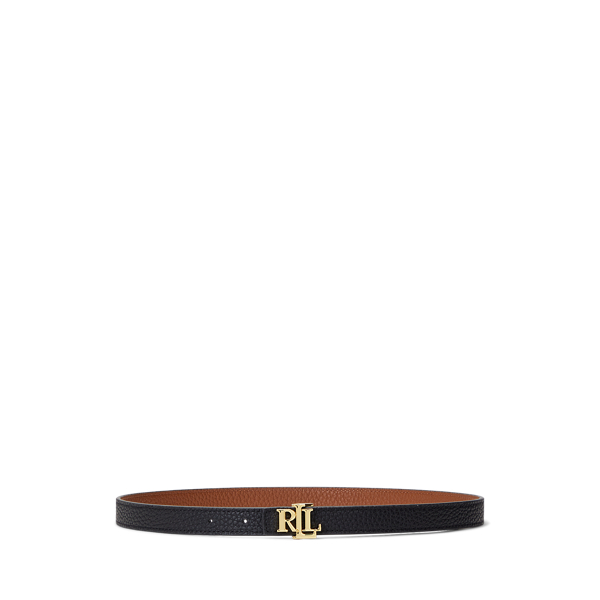 Black/Lauren Tan Logo Reversible Leather Skinny Belt Lauren 1