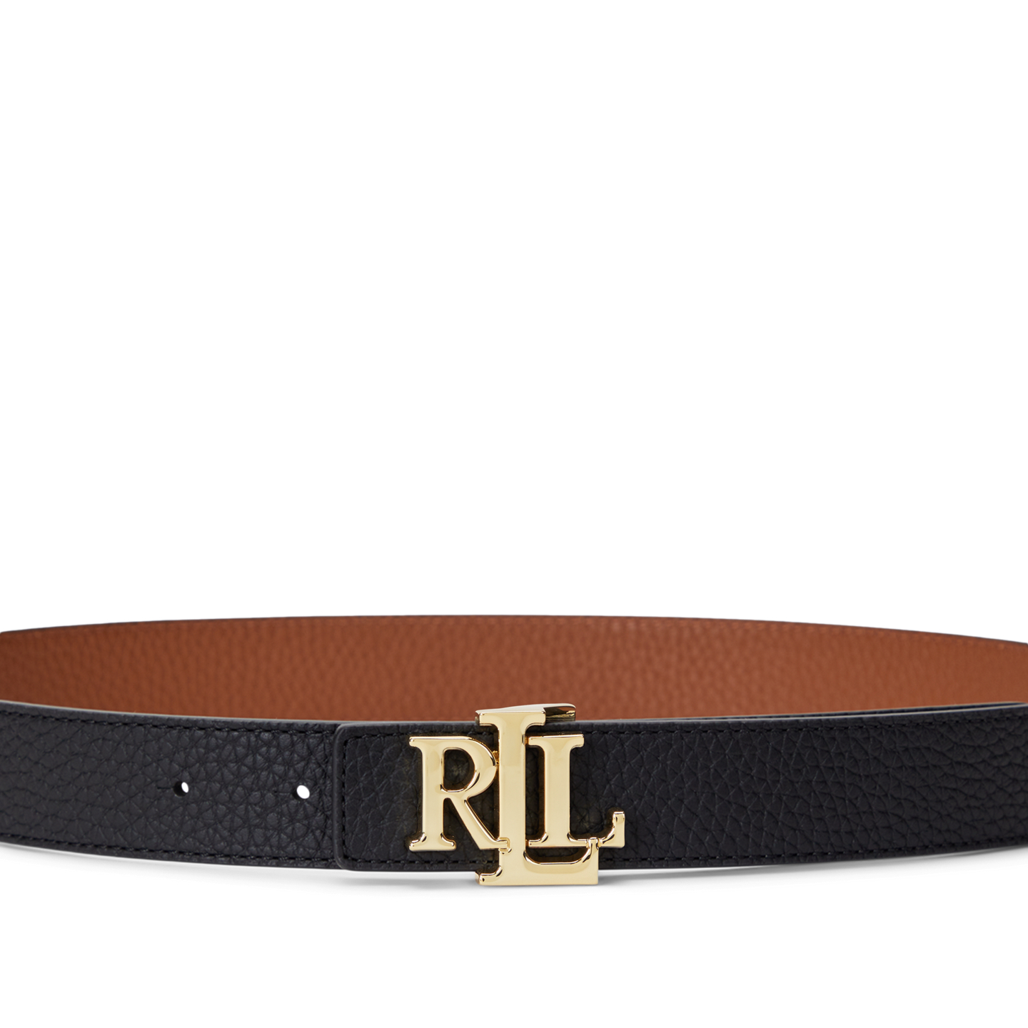 Женский ремень Lauren Ralph Lauren Logo Reversible Pebbled Leather, цвет: Чёрный / Рыжевато-коричневый — фото 1