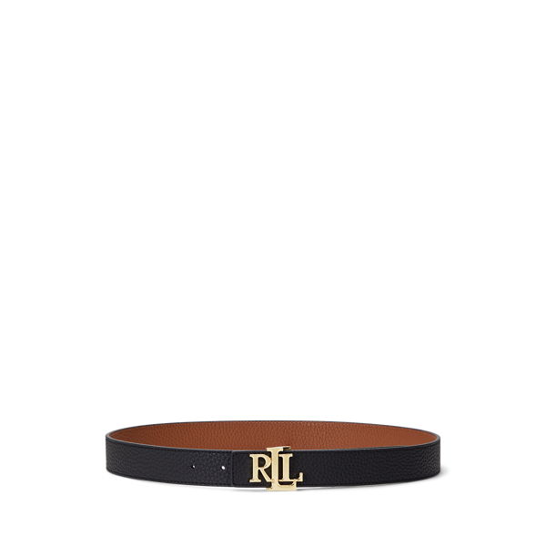 Black/Lauren Tan Logo Reversible Pebbled Leather Belt Lauren 1