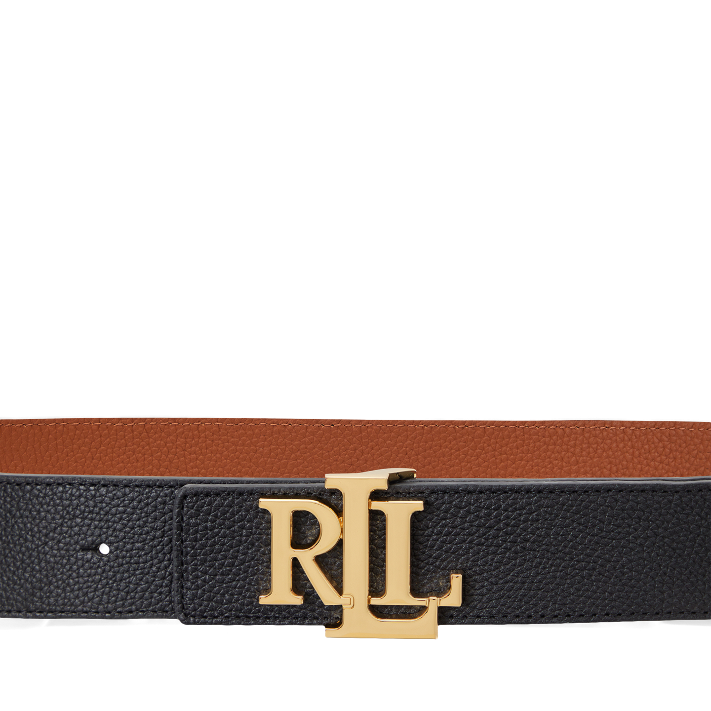 Женский ремень Ralph Lauren Logo Reversible Pebbled Wide, цвет: Чёрный / Рыжевато-коричневый — фото 1