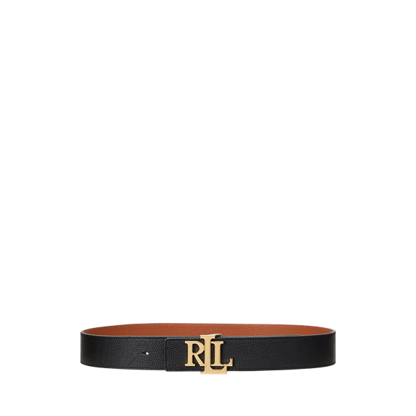 Black/Lauren Tan Reversible Pebbled Leather Wide Belt Lauren 1