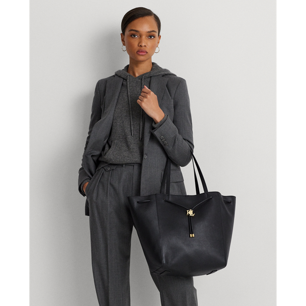 Black Leather Medium Andie Drawstring Tote Lauren 7