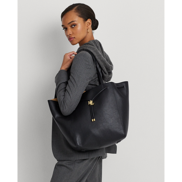 Black Leather Medium Andie Drawstring Tote Lauren 8