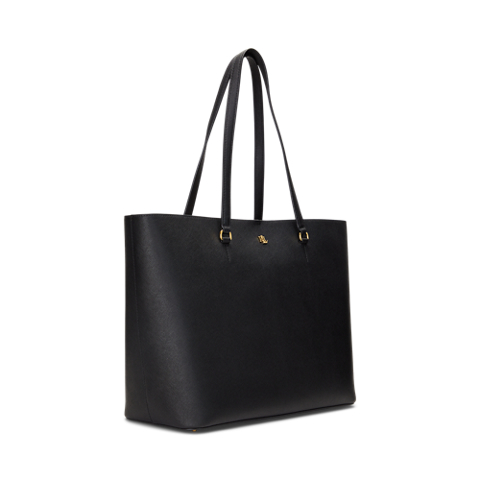 Женская сумка Lauren Ralph Lauren Crosshatch Leather Large Karly Tote, цвет: Чёрный