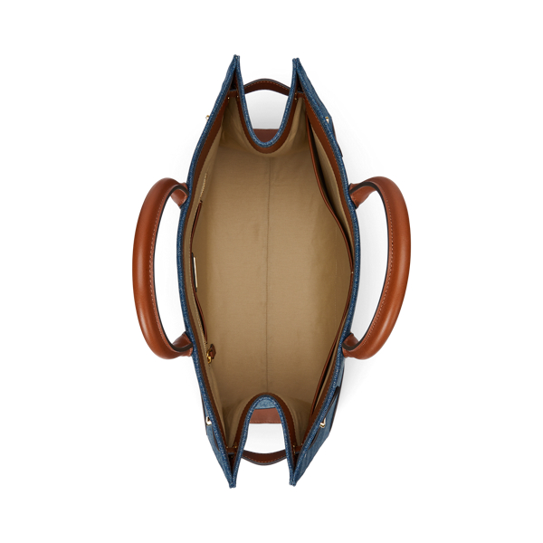 Leather-Trim Denim Large Devyn Tote Bag