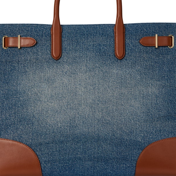 Sunset Indigo Wash/Lauren Leather-Trim Denim Large Devyn Tote Bag Lauren 6
