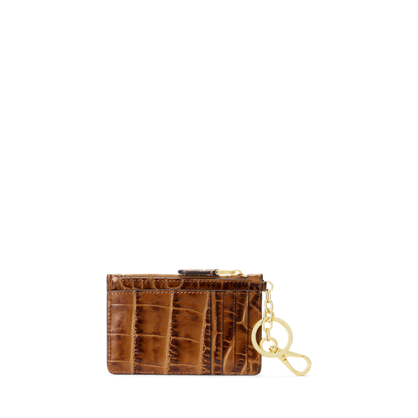 Vintage Brown Embossed Leather Zip Card Case Lauren 2
