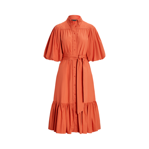 送関込☆RALPHLAUREN COTTON-BLEND BUBBLE-SLEEVE SHIRTDRESS Women's Lauren Ralph Lauren Cotton Blend Bubble Sleeve