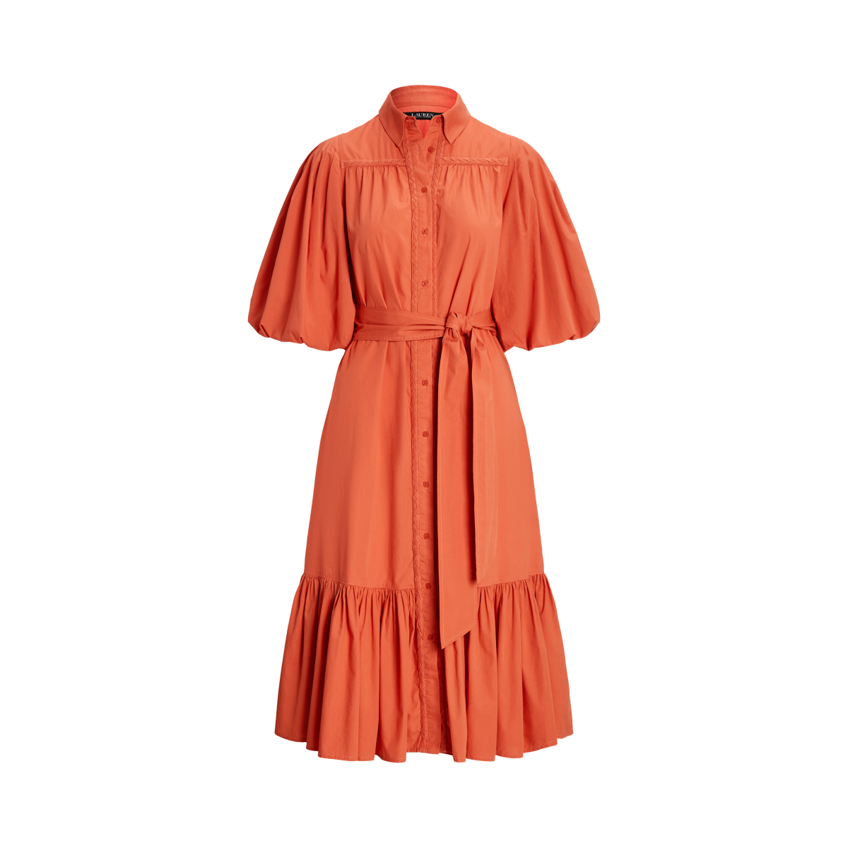 【Ralph Lauren】Belted Linen Bubble-Sleeve Shirtdress ワンピ Belted Cotton Bubble-Sleeve Shirtdress | Ralph Lauren