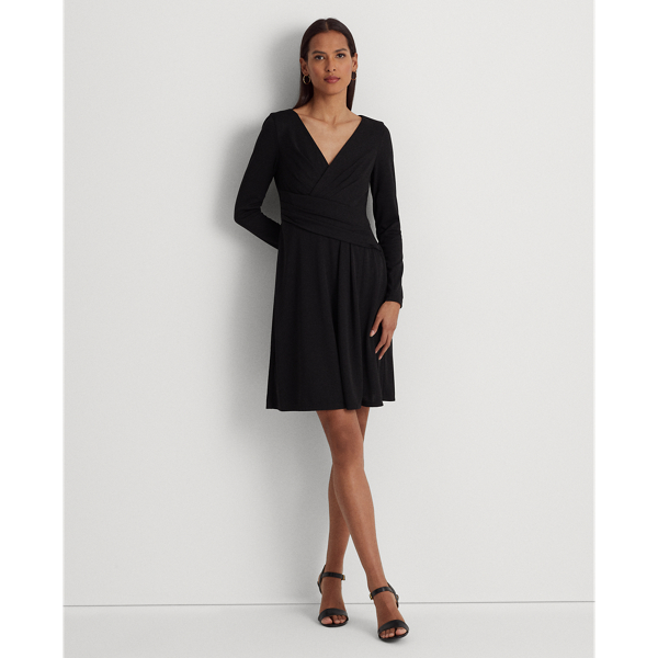 Black Jersey Long-Sleeve Dress Lauren Petite 1