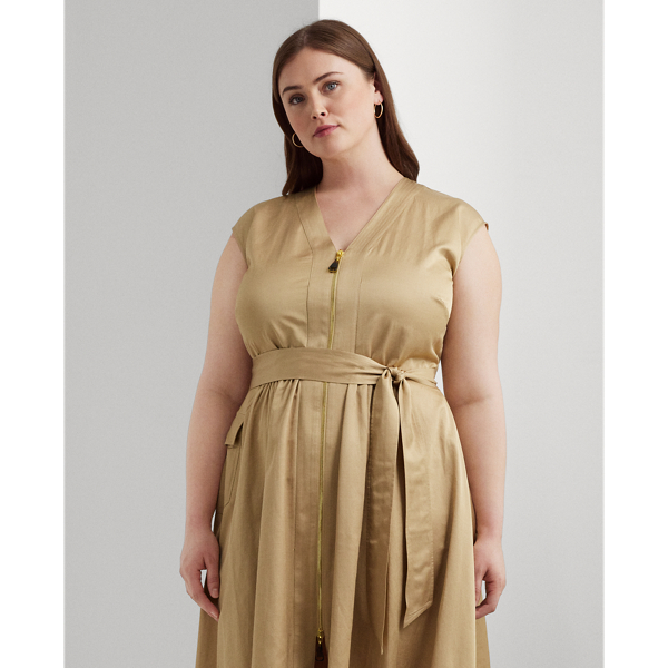 Birch Tan Belted Shantung Cap-Sleeve Dress Lauren Woman 4