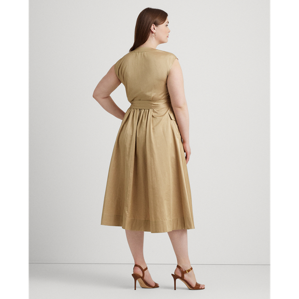 Birch Tan Belted Shantung Cap-Sleeve Dress Lauren Woman 5