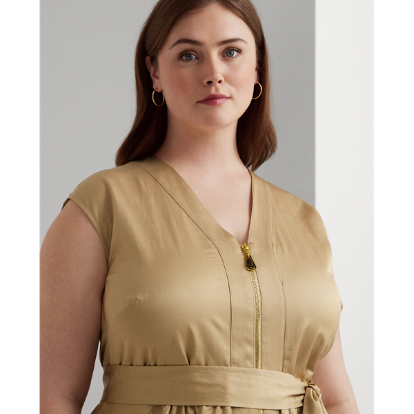 Birch Tan Belted Shantung Cap-Sleeve Dress Lauren Woman 6